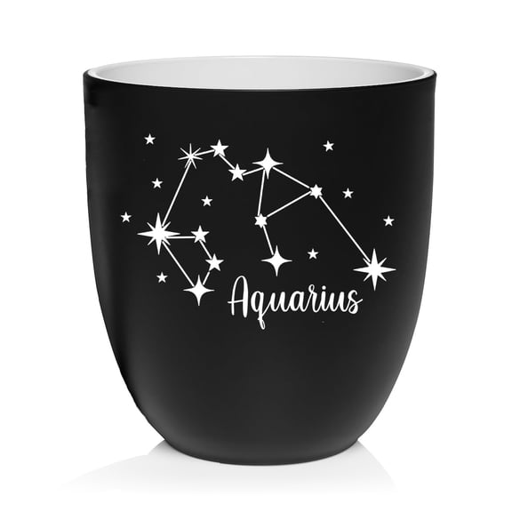Black Ceramic Planter Plant Pot with Plastic Liner Gift Star Zodiac Horoscope Constellation (Aquarius)