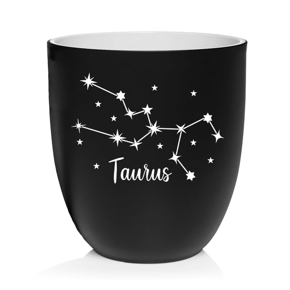 Black Ceramic Planter Plant Pot with Plastic Liner Gift Star Zodiac Horoscope Constellation (Taurus)