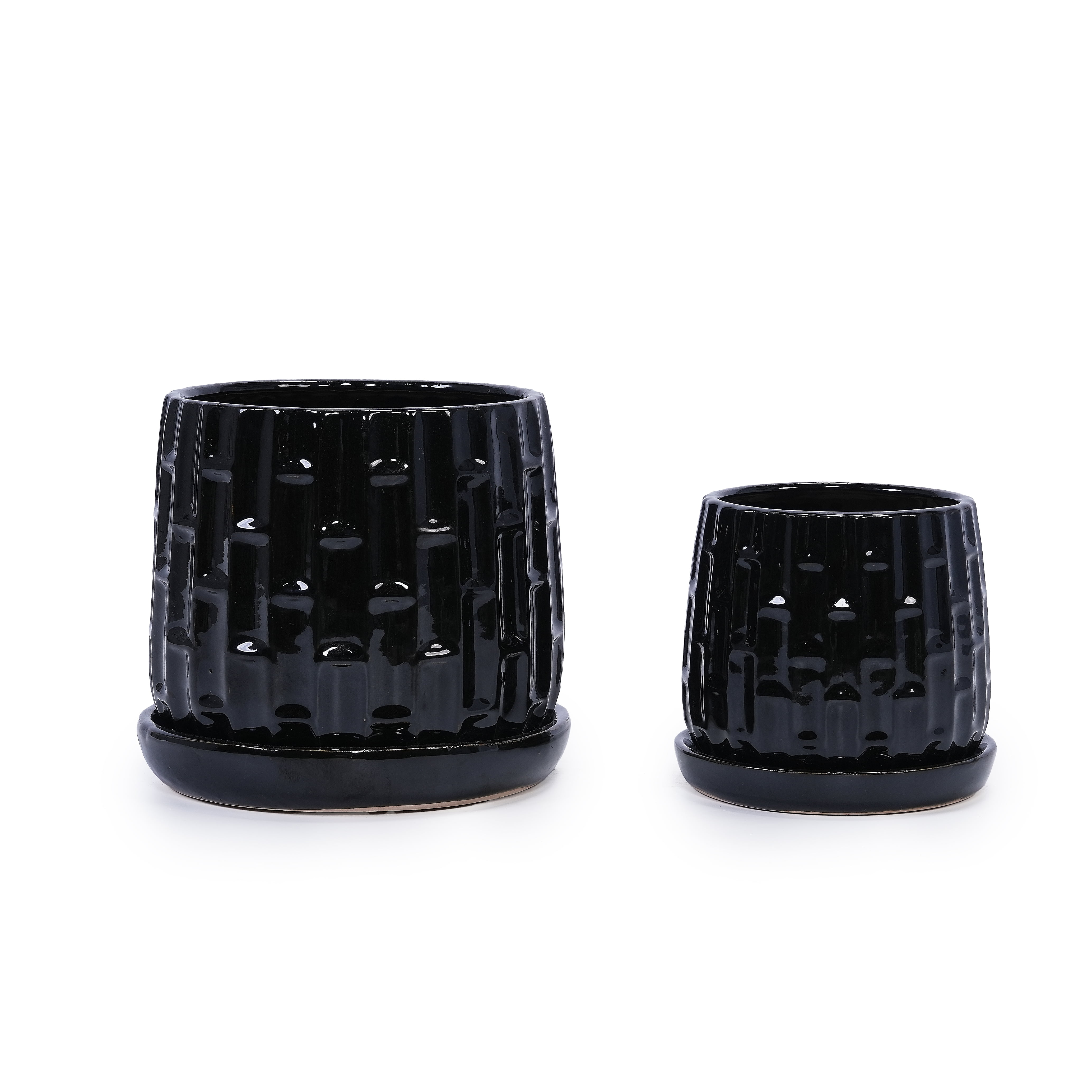Black Ceramic Planters 2-Pack with Drainage, 7" Modern Planters for Indoor Outdoor Use - All-Weather Garden Planters for Patio Windowsill Decor