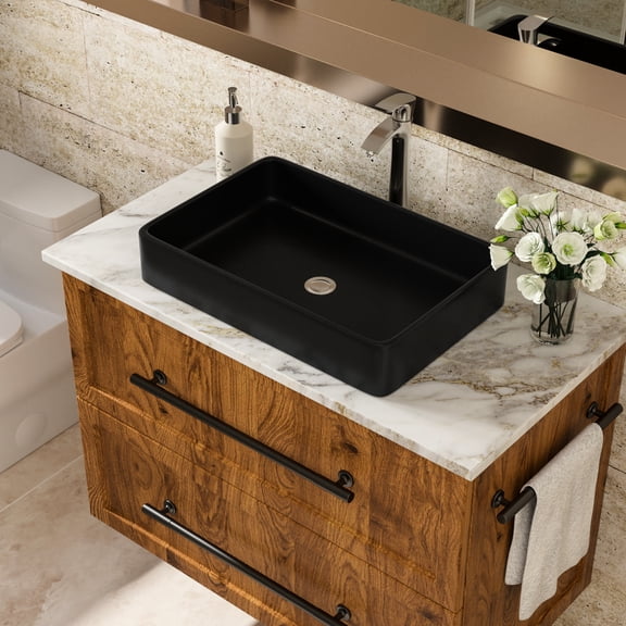 Black Ceramic Rectangular Bathroom Sink 24"x16" - Design For Bathroom, Restaurant, Spaces Vessel Modern Classic , Office