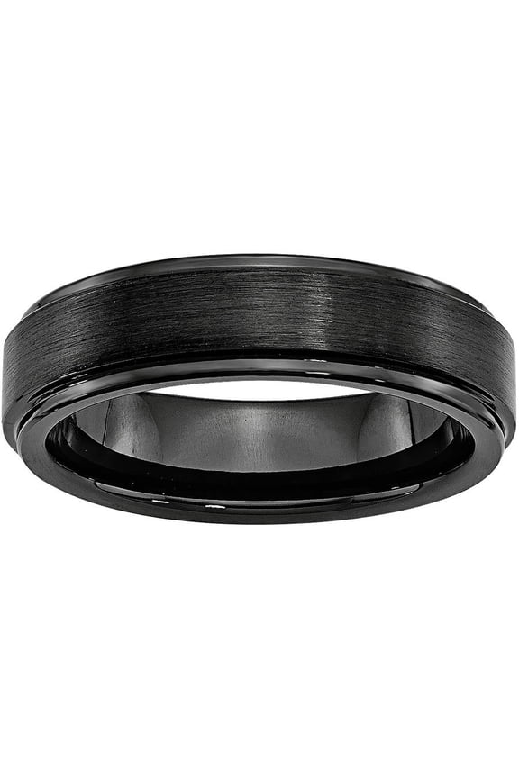 Black Ceramic Ridged Edge 6mm Brushed and Polished Band