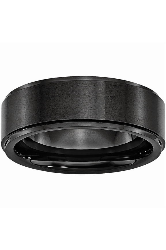 Black Ceramic Ridged Edge 8mm Brushed and Polished Band