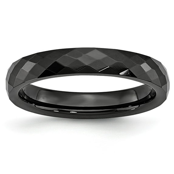 Black Ceramic Ring Band Wedding Standard Faceted 4mm Polished