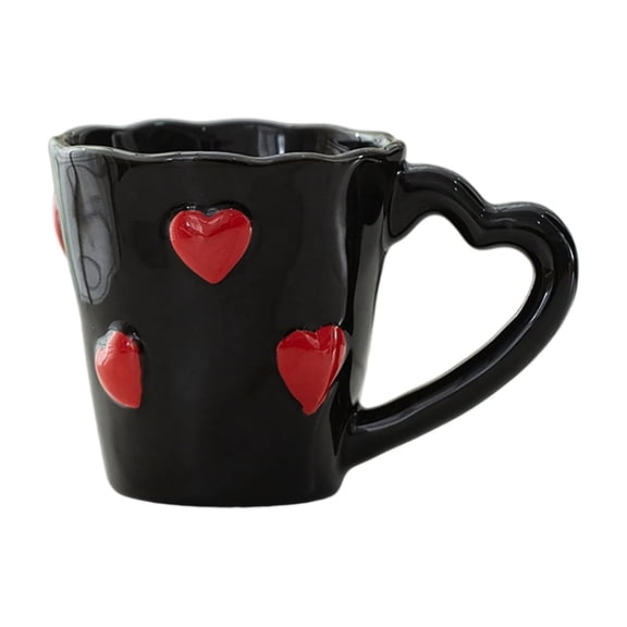 Black Ceramic Teacup & Coffee Cup - 3D Heart Embossed, Intricate Relief Design, Decorative - For Lovers, Mothers, As Birthday, Valentine's Day, And Other Special Gifting Occasions