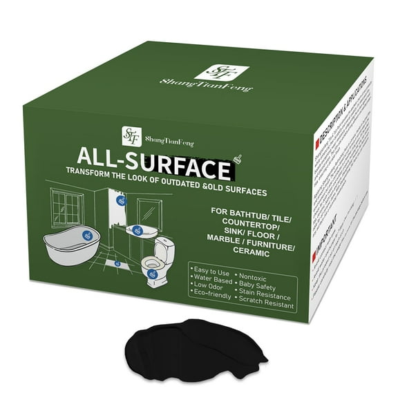 Black Ceramic Tile Refinishing Kit 64Oz - Covers 100-120sq.ft, Easy-to-Use Tub/Sink/Bathroom Wall/Kitchen Countertop Resurfacing Paint, Low Odor & Non-Toxic