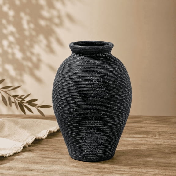 Black Ceramic Vase 9" Rustic Farmhouse Decorative Vase for Home Decor NOVATRAX