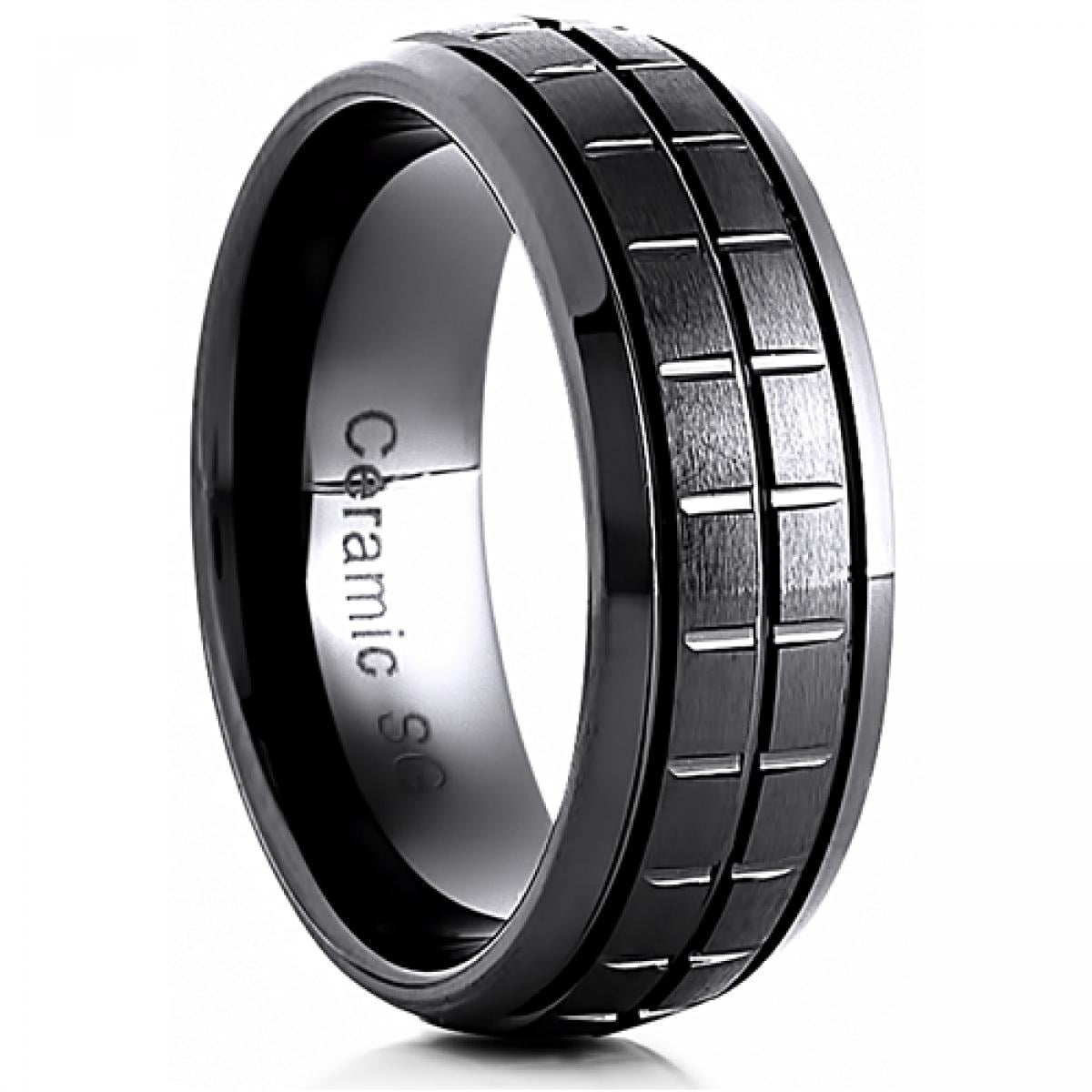 Black Ceramic With Squares Groove Pattern Ring - Walmart.com