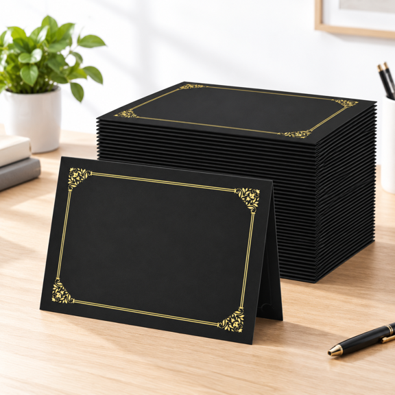 Black Certificate Holders Pack of 50, Foil Border Diploma Covers for Documents and Awards