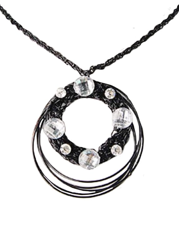Black Chain Crystal Rhinestone Circle Round Wreath Loop Fashion Jewelry Necklace
