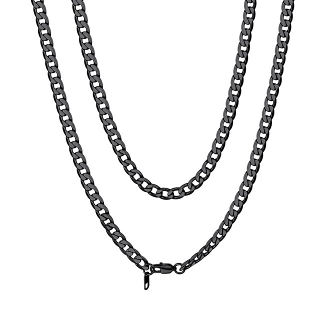 Black Chain Necklace for Men 24 inch, Flat Curb Link Chain, Stainless