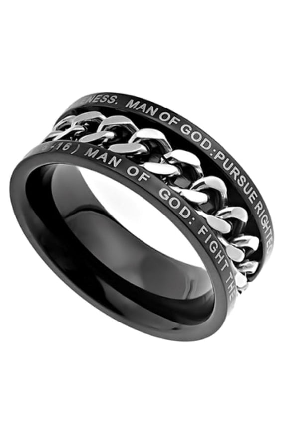 Black Chain Ring "Man of God" Size 11 (CR BLK MOG 11)