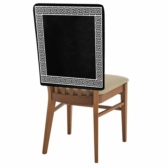Black Chair Back Covers Set of 2, Greek Chinese Style Border Geometric Removable Dining Seat Cover Washable Kitchen Chair Slipcovers Protective for Party Festival Decoration 19x20in
