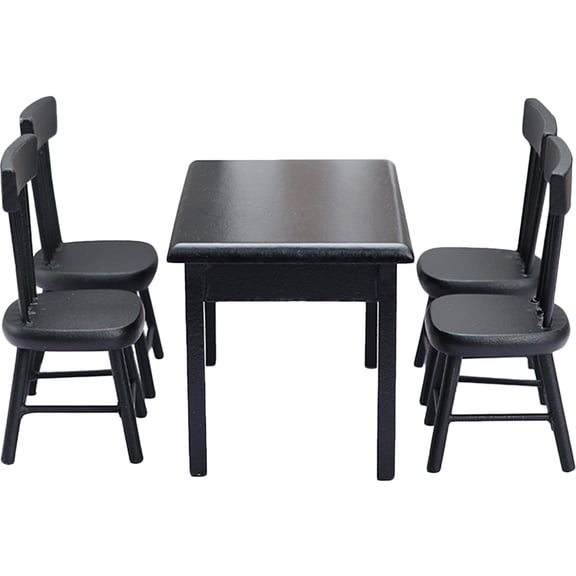 Eease Black Chairs Mini Table Set for 4, Dollhouse Furniture & Accessories