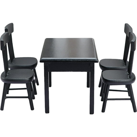 Eease Black Chairs Mini Table Set for 4, Dollhouse Furniture & Accessories