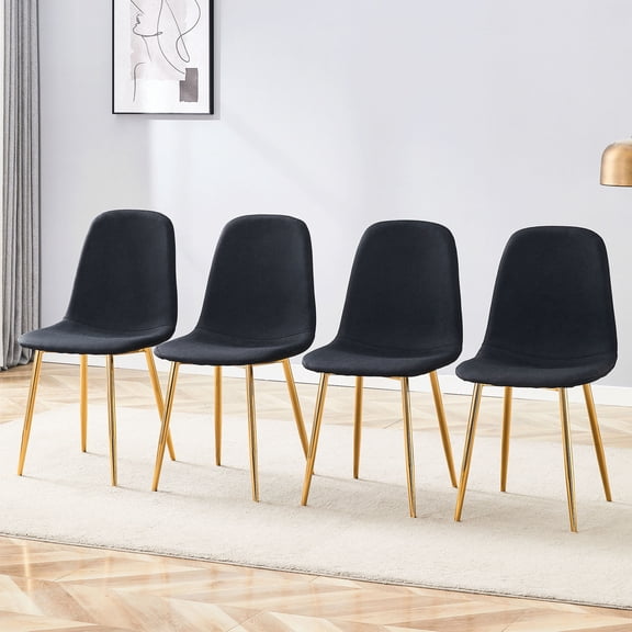 Black Chairs with Golden Metal Legs and Cross Reinforcement / Suitable for Family Gatherings