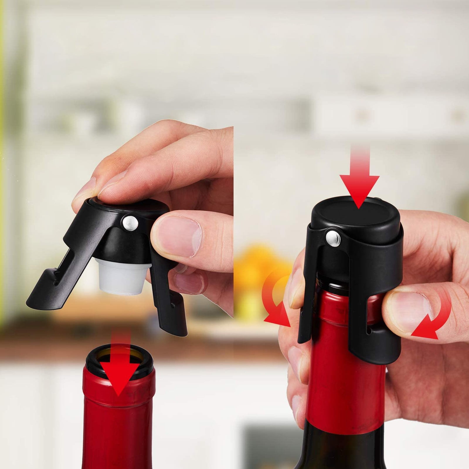 Black Champagne Bottle Stopper With Pure Silicone Airtight Seal