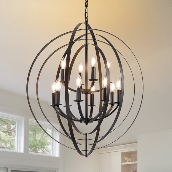 Black Chandelier,12-Light Farmhouse Chandelier for Dining Room Lighting Fixtures Hanging,Modern Chandelier for Bedroom,Foyer,Hall,Kitchen,Living Room and Entryway