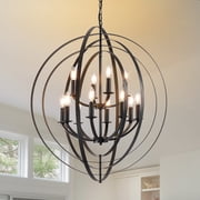 Black Chandelier,12-Light Farmhouse Chandelier for Dining Room Lighting Fixtures Hanging,Modern Chandelier for Bedroom,Foyer,Hall,Kitchen,Living Room and Entryway