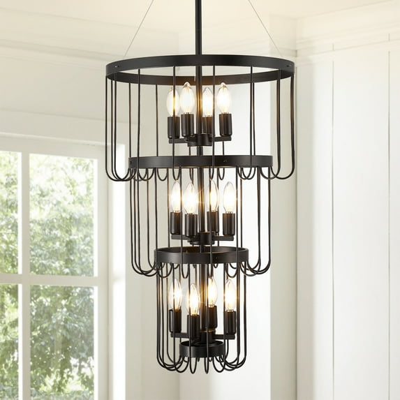 Black Chandelier,12-Light Rustic Industrial Iron Chandeliers for Dining Room Lighting Fixtures Hanging,Cake Hanging Hallway,Living Room,Foyer,Bedroom,Office,Bar,Island Lights