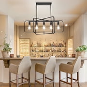bokifol Black Chandelier,5-Light Farmhouse Chandeliers for Dining Room,Modern Rectangle Kitchen Island Lighting,Dining Room Light Fixtures over Table