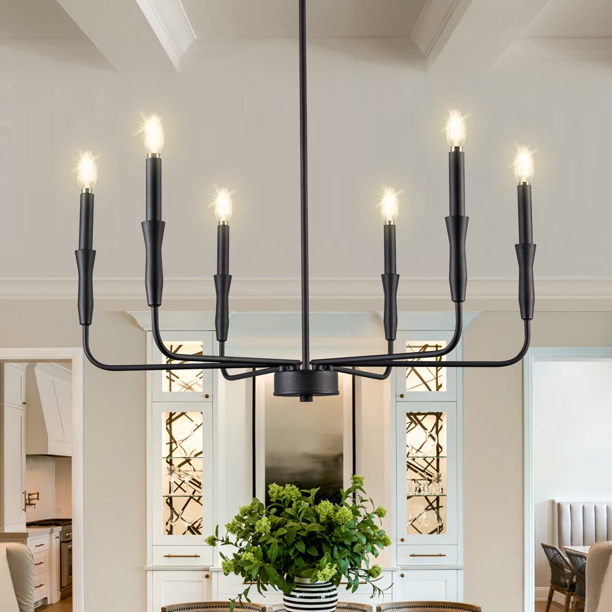 Black Chandelier Farmhouse Candle 6-Light Dining Room Lighting Fixtures ...