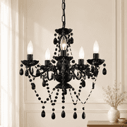 Black Crystal Chandelier 5-Light Small Acrylic Ceiling Lights with Adjustable Chain for Bedroom, Dining Room
