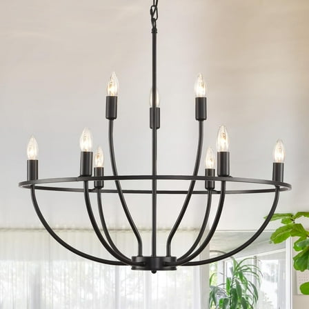 Black Chandeliers for Dining Room: 9-Light Farmhouse Dining Room Light Fixture, Rustic  Kitchen Island Lighting, Round Chandelier Light Fixture, for Living Room, Bedroom, Foyer, Entryway