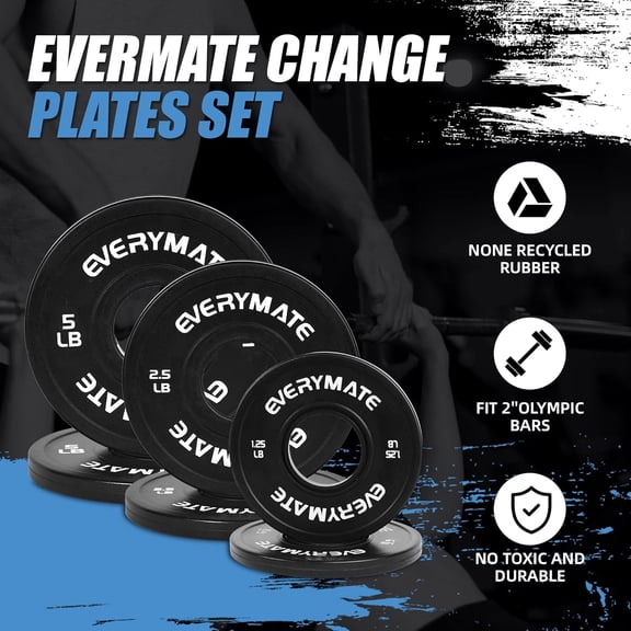 Black Change Weight Plates 1.25LB 2.5LB 5LB Set Fractional Olympic Bumper Plates for Cross Training Steel Insert Strength Training