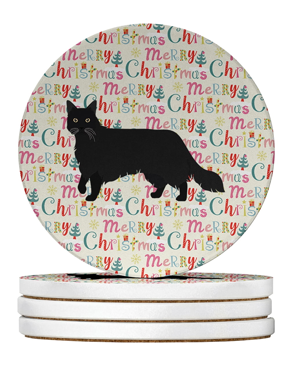 Black Chantilly Tiffany Cat Christmas Large Sandstone Coasters Pack of 4 4 in x 4 in