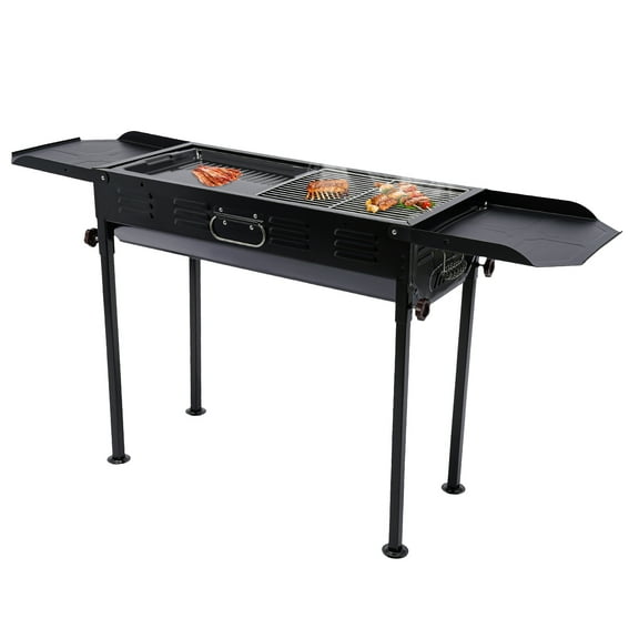 Black Charcoal Grill for Outdoor Cooking, Freestanding BBQ with Adjustable Height and Spacious Grilling Area for Outdoor Events