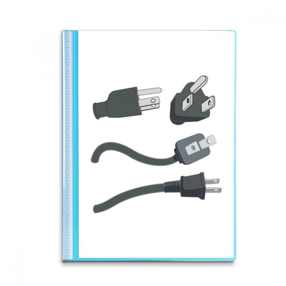 Black Charging Cable Plug Pattern Book Sheet Protectors Portfolio Binder Folder