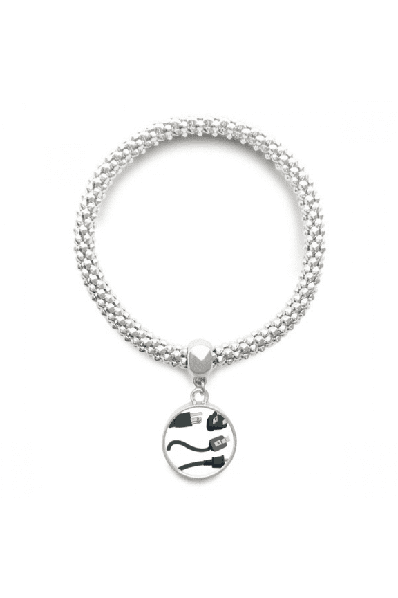 Black Charging Cable Plug Pattern Sliver Bracelet Pendant Jewelry Chain Adjustable Bangle