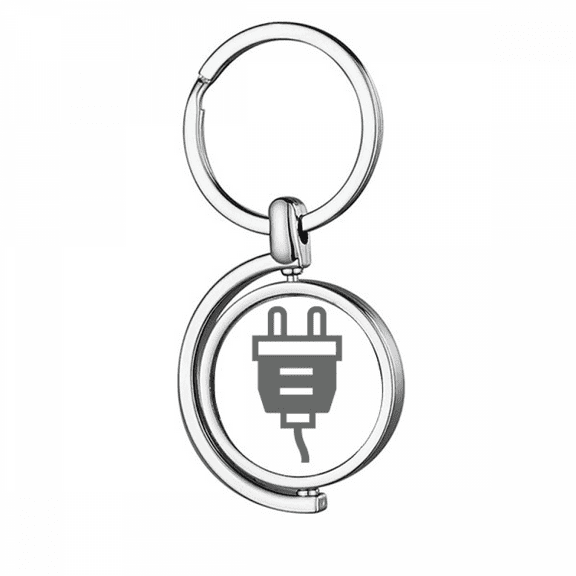 Black Charging Cable Plug Socket Pattern Rotating Keychain Metal Keyring Holder
