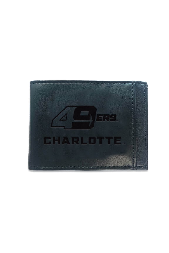 Black Charlotte 49ers Hybrid Leather Front Pocket Bi-Fold Wallet with Money Clip