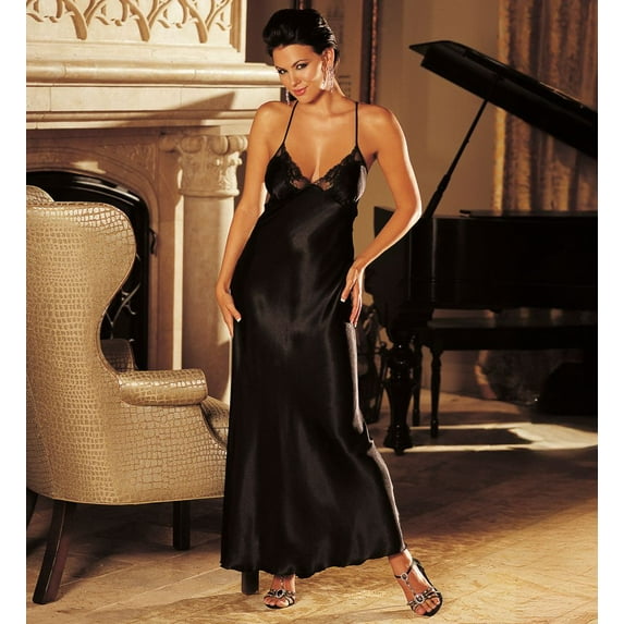 Black Charmeuse And Lace Long Gown 20300 Black