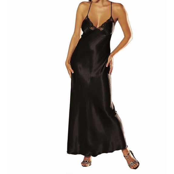 Black Charmeuse And Lace Long Gown 20300 Black