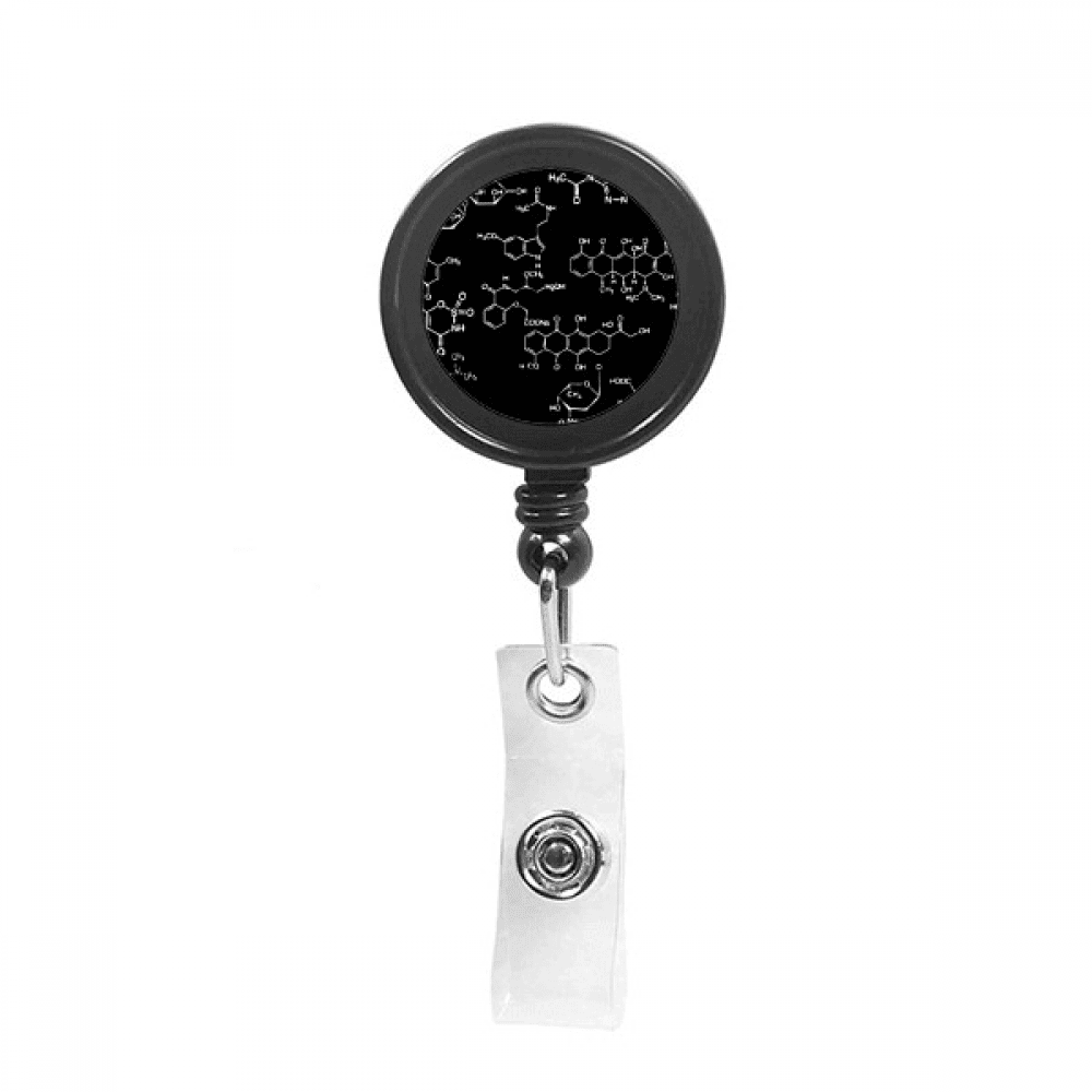 Black Checal Molecular Structure Illustration Retractable Keychain Badge Holder ID Badge
