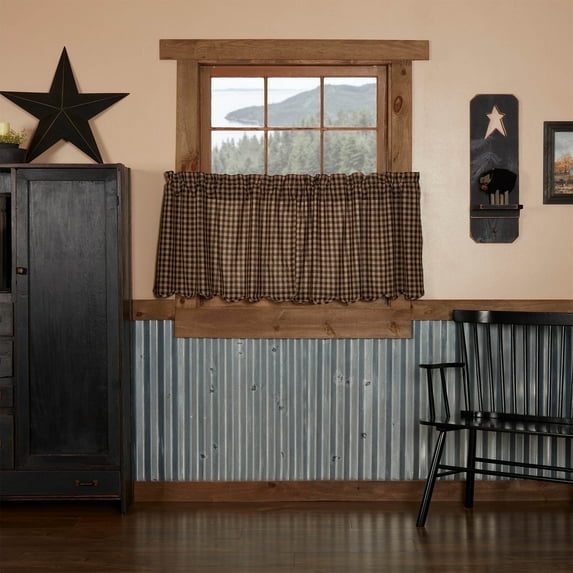 VHC Brands, Black Check, Cotton, L24xW36, Scalloped Tier, Set of 2, Black