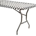 thumbnail image 1 of Black Checker 8' Banquet Stay Put Elastic Plastic Tablecloth, 1 of 2