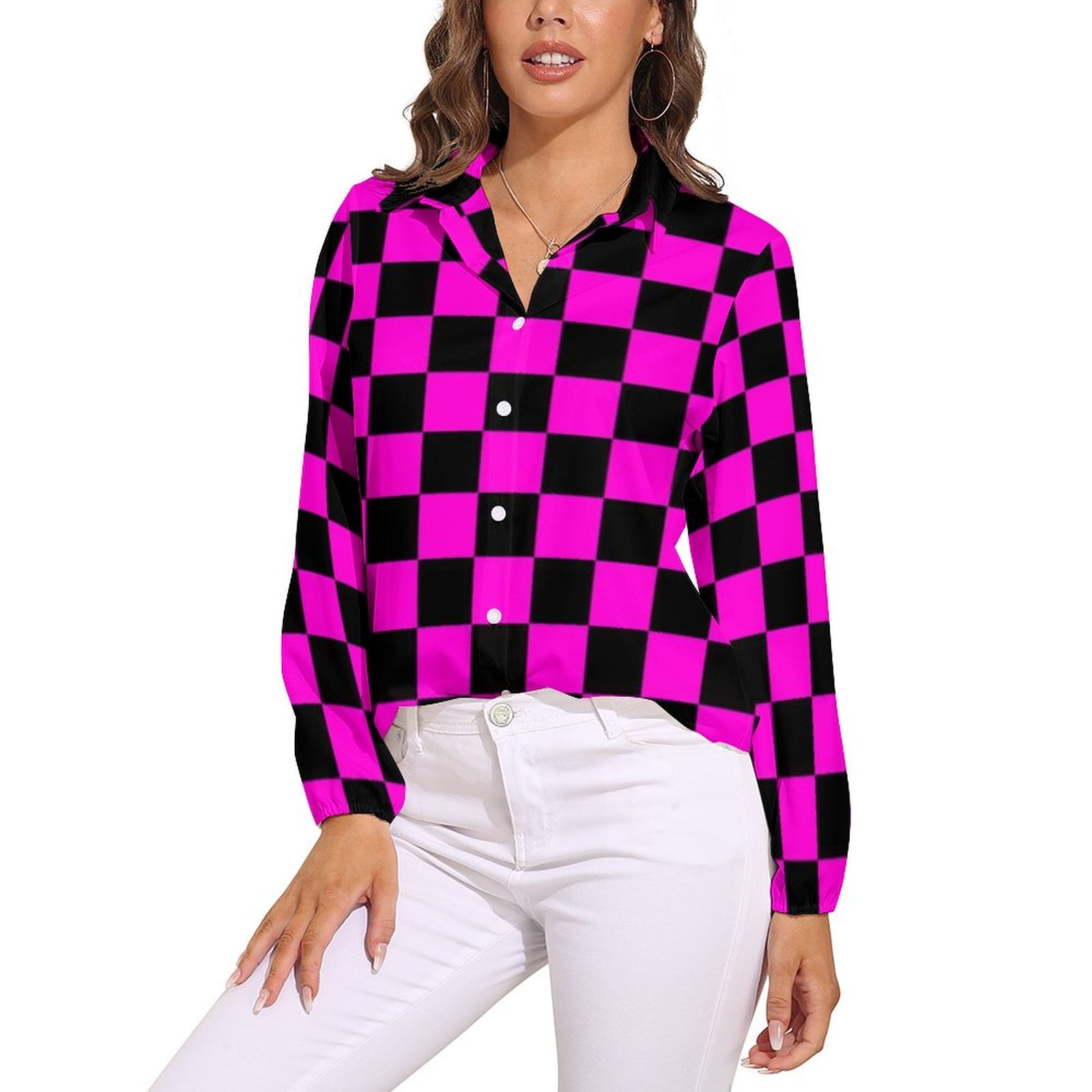 Black Checkerboard Blouse Classic Black and White Checker Office Print ...