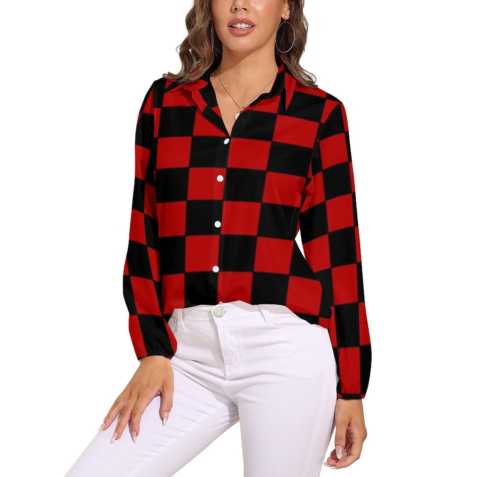 Black Checkerboard Blouse Classic Black and White Checker Office Print ...