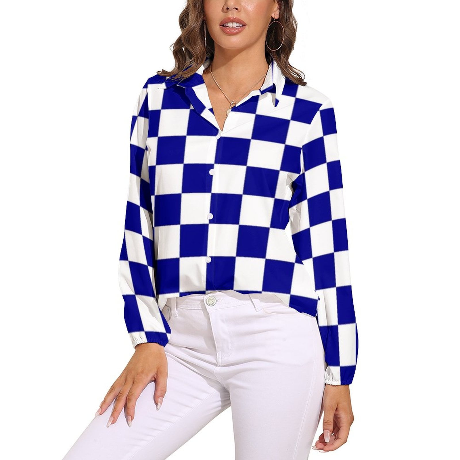 Black Checkerboard Blouse Classic Black and White Checker Office Print ...
