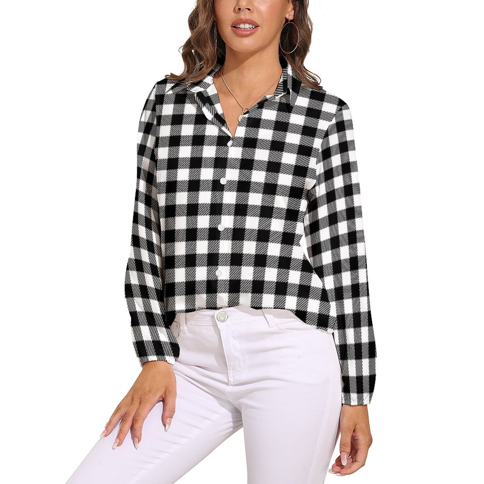 Black Checkerboard Blouse Classic Black and White Checker Office Print ...