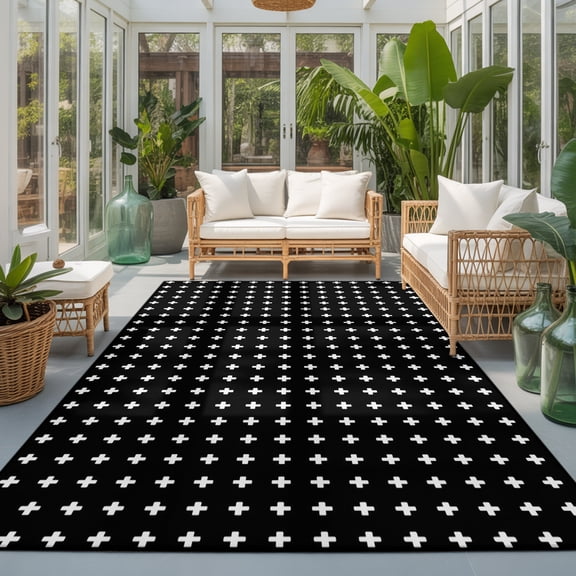 Black Checkered 6'x9' Large Area Rugs Modern Abstract Geometric Diagonal Plaid Washable Area Rugs Non-Slip Indoor Floor Mats Large Carpet for Living Room Bedroom Dining Room