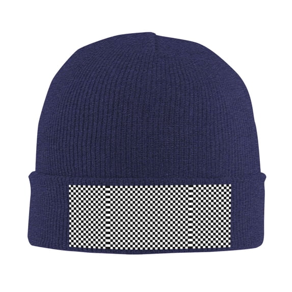 Black Checkered Beanie Hat Knit Hat Skull Cap for Men Women Winter Hat Navy Blue