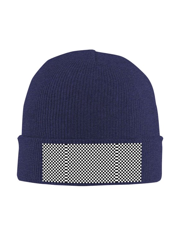Black Checkered Beanie Hat Knit Hat Skull Cap for Men Women Winter Hat Navy Blue
