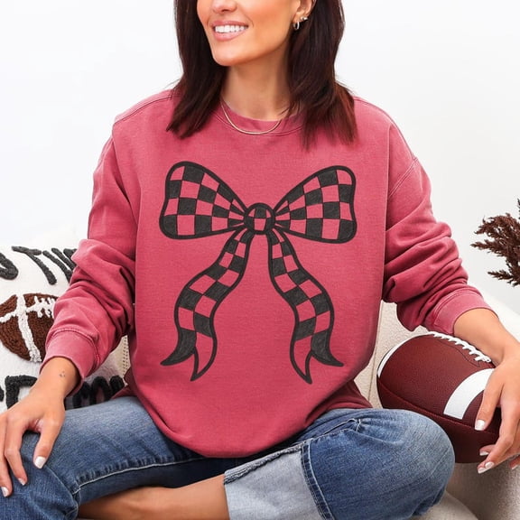 Black Checkered Bow, Black Game Day Shirt Design, Checkered School Mascot, Coquette Bow Game Day Shirt Design, Baseball Football763 Tshirt All Size S-5XL