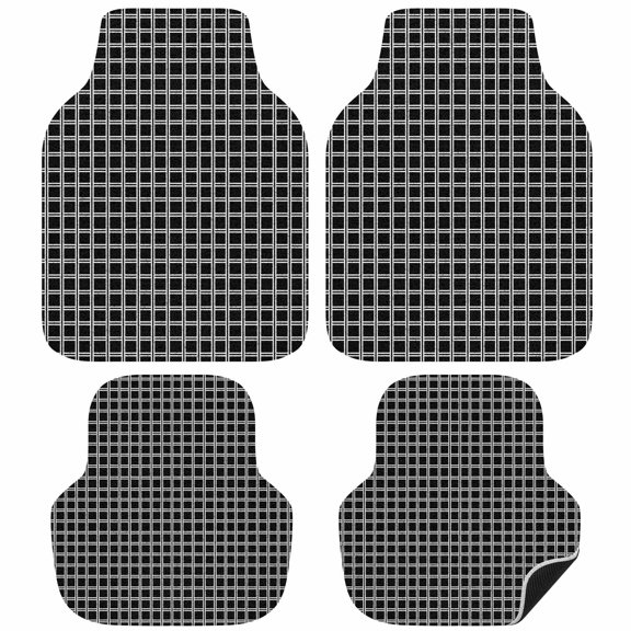 Black Checkered Car Floor Mats 4 Pieces, Front & Rear Auto Carpet Mats Full Set with Rubber Backing, Farmhouse Plaid Modern Art Universal All Weather Car Floor Protectors for SUV Truck Van