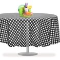 thumbnail image 1 of Black Checkered Gingham 12 Pack Premium Disposable Plastic Tablecloth 84" Inch Round Checkered Racing&nbsp; Flag Table Cover By Grandipity, 1 of 7