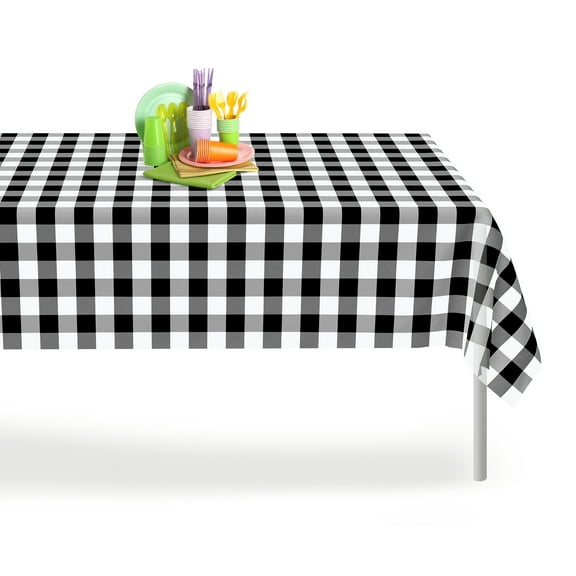 Black Checkered Gingham 6 Pack Premium Disposable Plastic Tablecloth 54 Inch. x 108 Inch. Rectangle Checkered Racing Flag Table Cover By Grandipity
